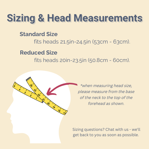 Infographic showing how to measure head size for Dormi Dream headband headphones sleep headphones earbuds sleepphones