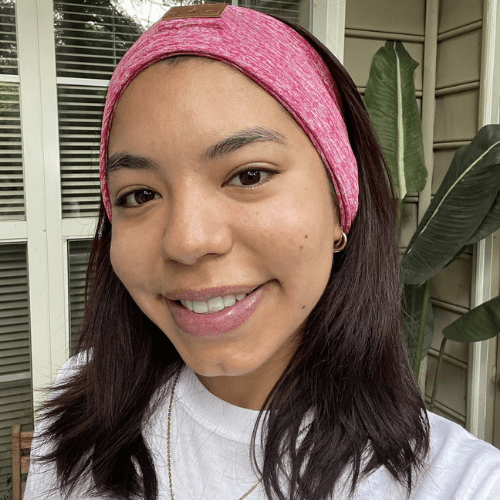 Pink Dormi Dream headband worn by customer